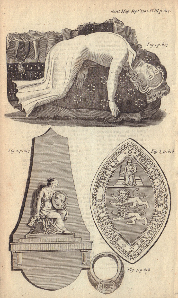 Woman beheaded Tuddington Bedford Thomas Barlow seal Bishop Lincoln 1792 print